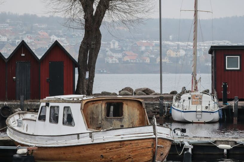 boats in the jonkoping port in sweden